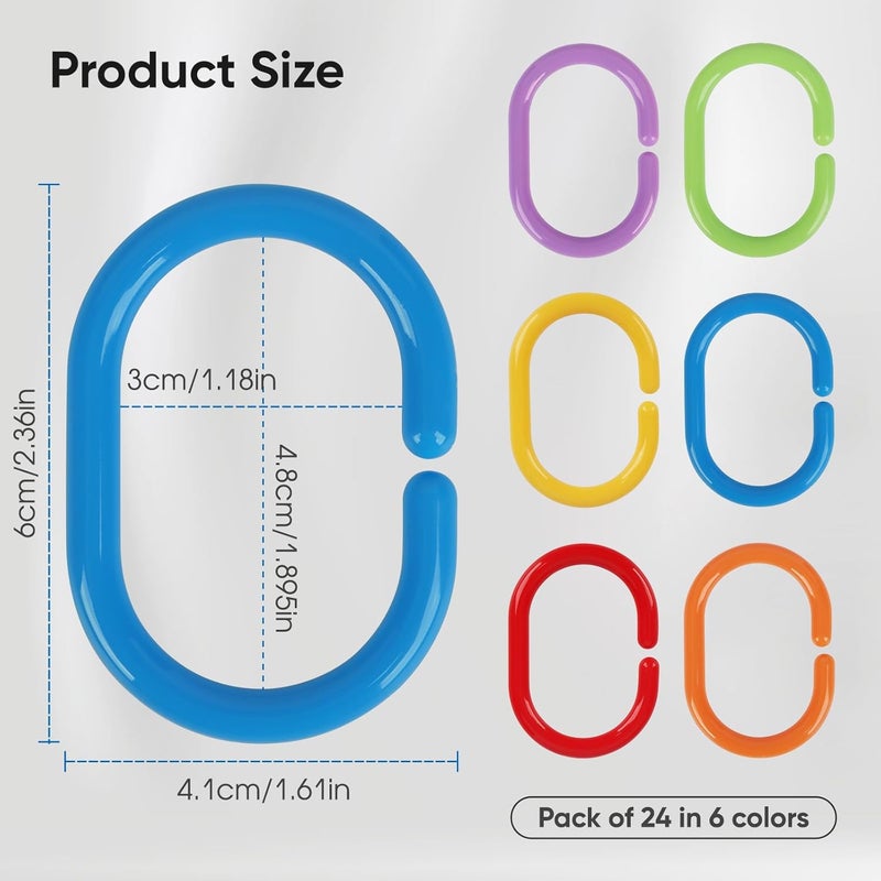 Ulable Premium Plastic Shower Curtain Rings Shower Curtain Hooks Gliding on Standard Shower Rods Easy Snap Closure (C-Shape,Rainbow,24Pcs) - Image 2